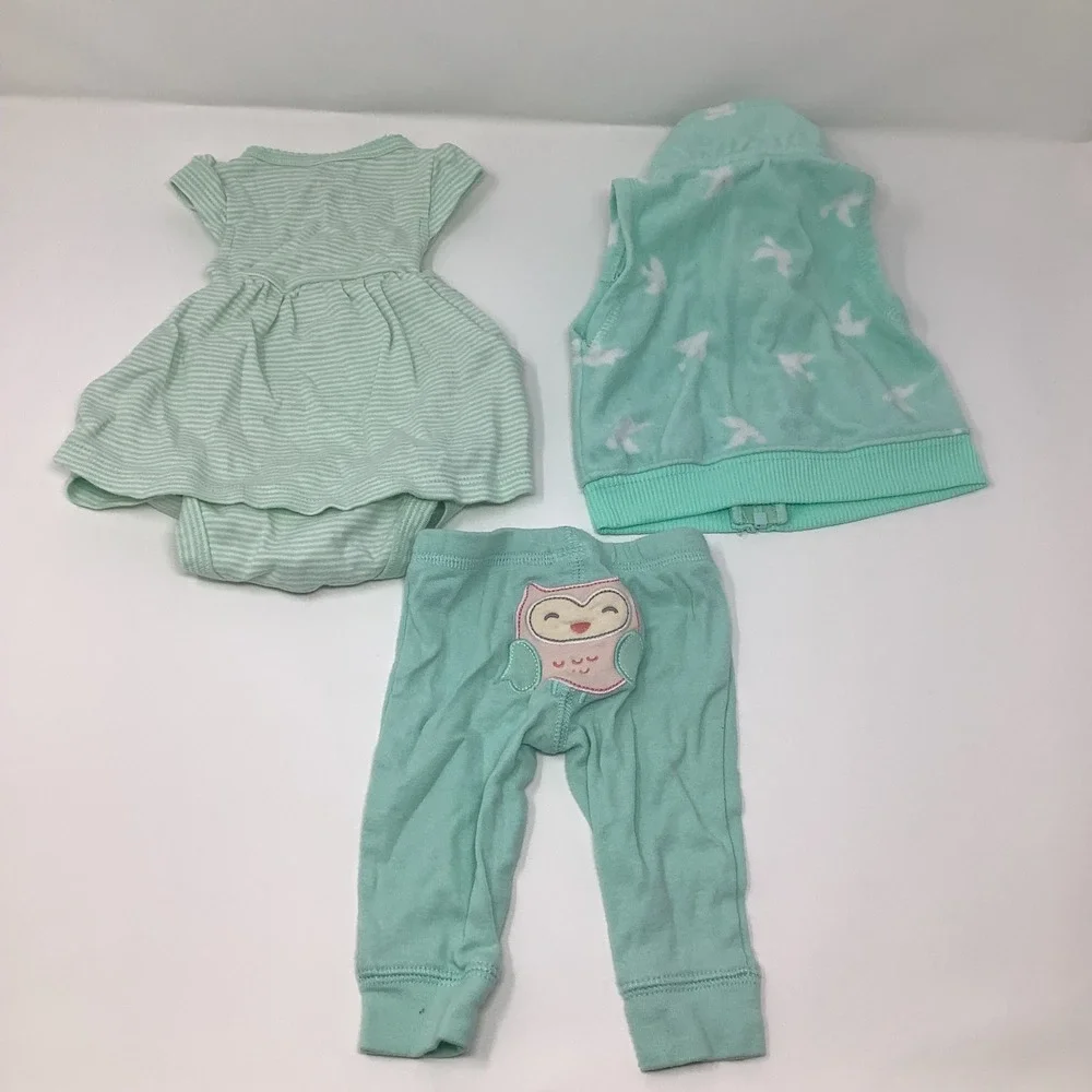 Carter's Baby Girl 3pc Lot Newborn Mint‎ Dress Vest Leggings